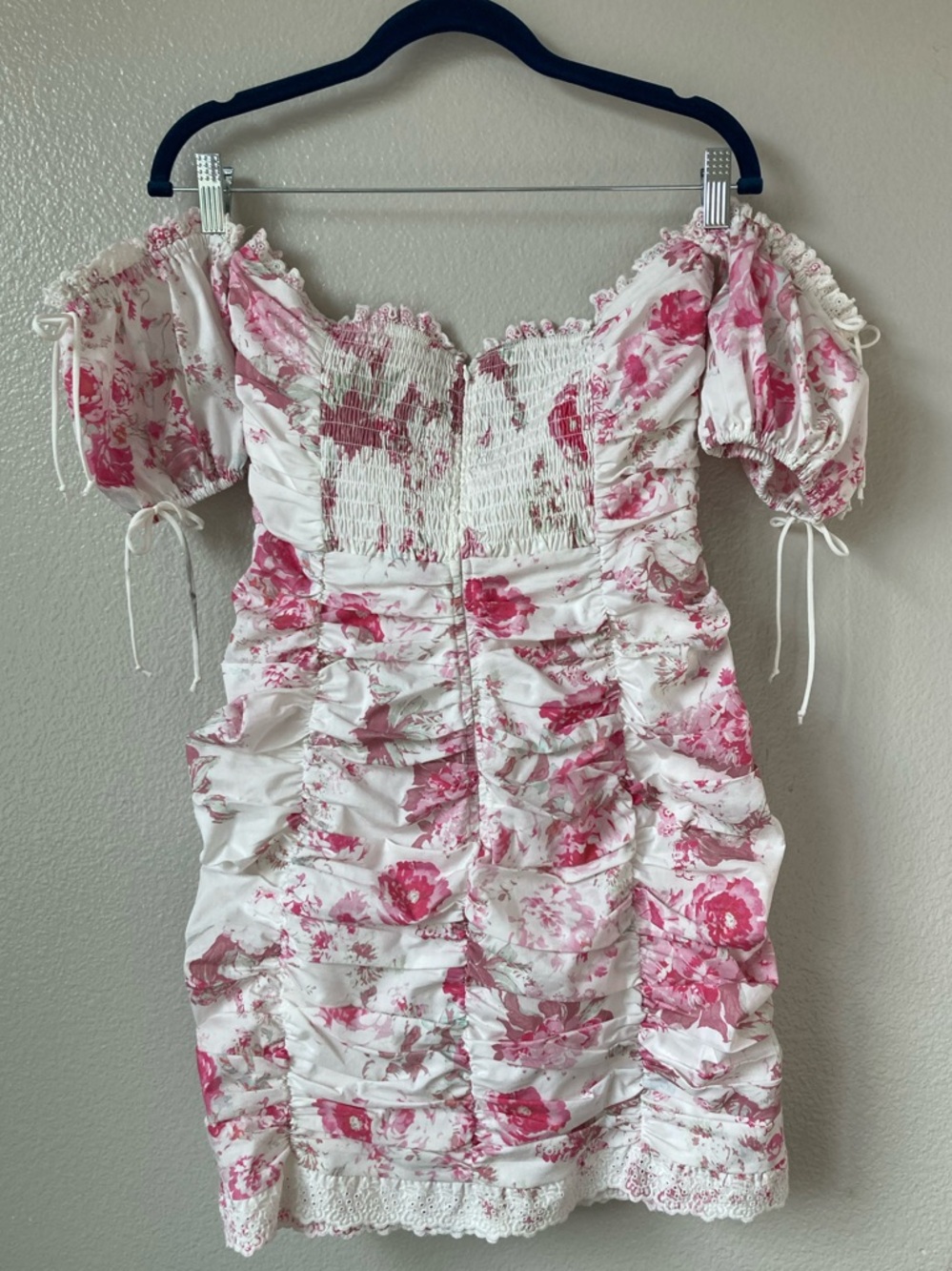 For Love & Lemons Mills Ruched Floral Mini Dress Coquette Milkmaid Corset sz L - Picture 9 of 14